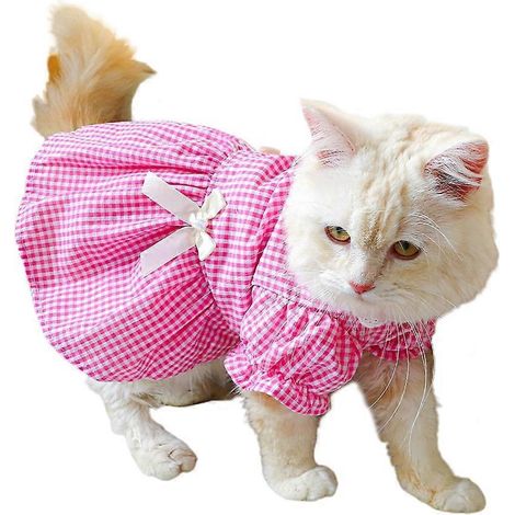 Robe à carreaux pour chien, robes pour petite chienne, robes pour chat, jupe pour chien - L rose (1/5)
