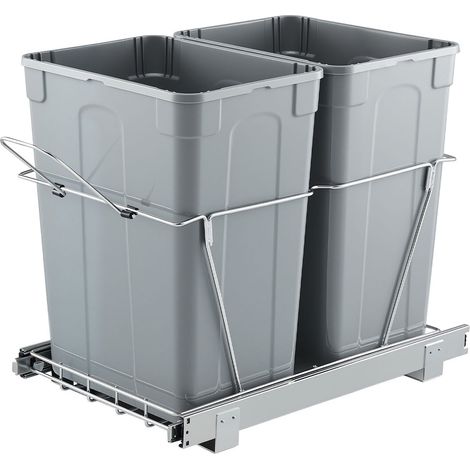 Corbeille à déchets coulissante pour cuisine, double bac de recyclage robuste avec système de glissière et poignée pratique (1/5)