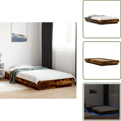Bettgestell mit LED Räuchereiche 90x200 cm Holzwerkstoff - Holzbettfassungen - Bettsystem - Lattenrost - Rauchfarben Möbel - Schlafzimmer Dekoration (1/5)