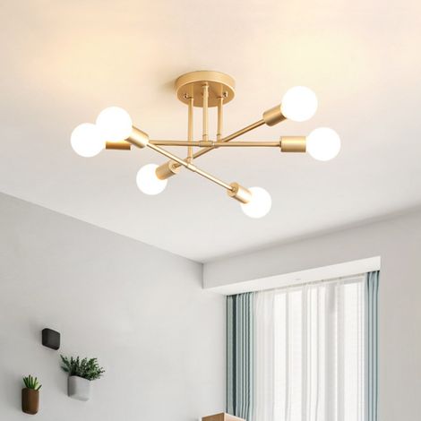 Plafonnier moderne Spoutnik, 6 lumières dorées du milieu du siècle, plafonnier semi-encastré pour chambre à coucher, salle à manger, salon, cuisine (1/5)