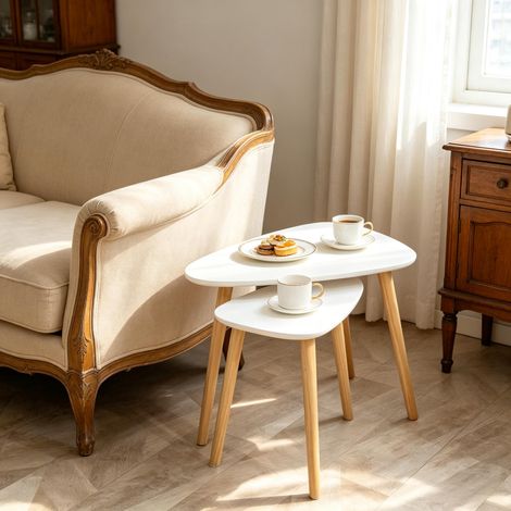 Ensemble de deux tables basses de style scandinave, table basse extensible et modulable, ensemble de tables gigognes modernes, ensemble de deux tables (comprenant uniquement 2 tables gigognes) (1/4)