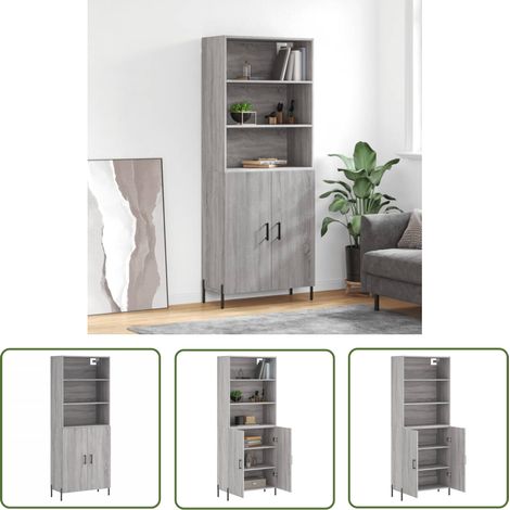 The Living Store Highboard Grau Sonoma 69,5x34x180 cm Holzwerkstoff - Sideboard - Hochschrank - Wohnraumorganisation - Regal - Grau (1/5)