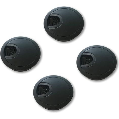 Passe-câbles ronds Ø50 mm pour encastrer sur bureau ou table - Organisateur de câbles pour meubles - Métal noir brossé - Lot de 4 (1/5)