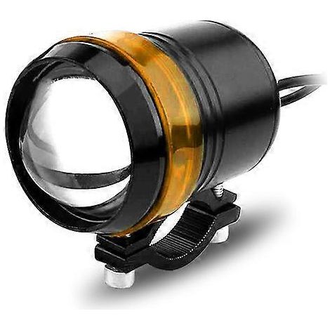 Phares extérieurs à LED pour motos et véhicules électriques, type canon laser U3, éclairage longue et courte portée — Coque noire, blanc et jaune (1/5)