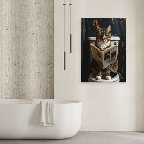 Wandbild Katze beim Zeitunglesen schwarz und gold 70x100 (1/4)