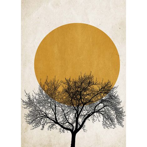Tableau pour couloir doré beige & noir | Tableau moderne arbre noir pour déco salon | Tableau sur toile original chambre adulte - 0,5 x 0,7 m (1/2)