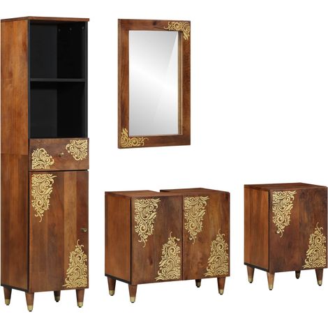 vidaXL Badezimmerschrank-Set mit Tür 4 pcs Honigbraun Massivholz Mango (1/5)
