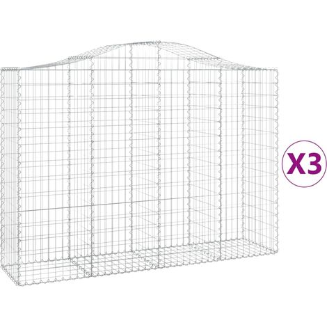 Cestas de gaviones Muro de contención arqueado Valla de jaula 3 piezas 200 x 50 x 140/160 cm Hierro galvanizado Plata 020040747