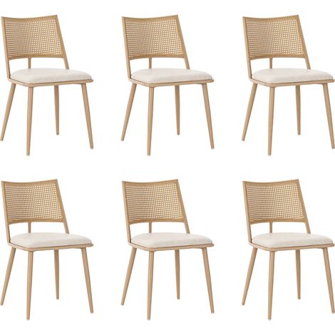 6 chaises de salle à manger en rotin avec assise en PU beige, cadre métal, légères et ventilées (1/5)