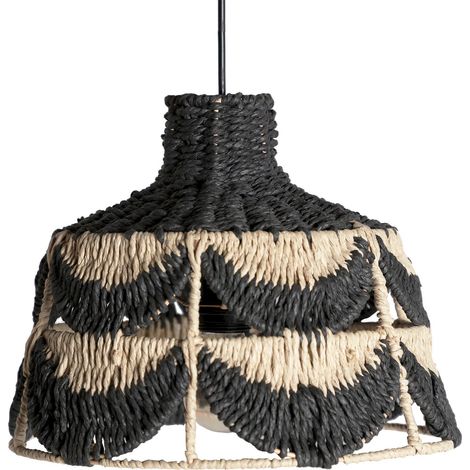 Suspension Boho Chic Noir en Fibres Naturelles - Noir profond et naturel tressé (1/5)