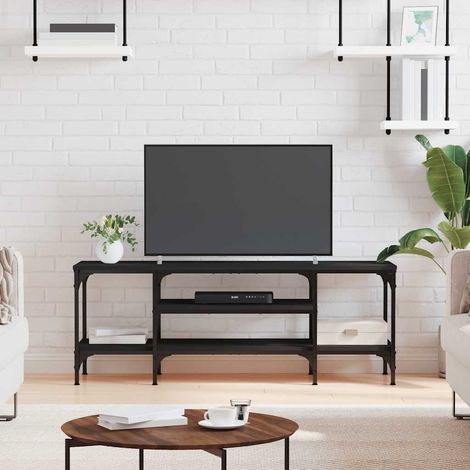 Meuble TV industriel avec étagères noir en bois d’ingénierie et fer 121 x 35 x 45 cm - PANGIVO (1/5)