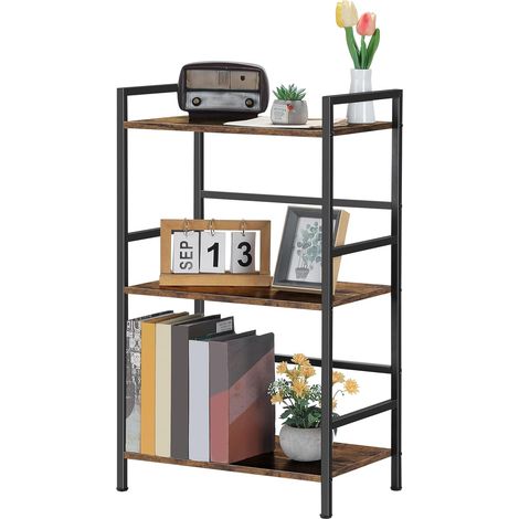 Bibliothèque avec rangement noir - Étagère industrielle en bois à 4 niveaux - Organisateurs de livres et étagères de rangement pour salon, chambre à coucher (1/5)