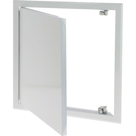 trappe de visite - 20 x 20 cm - a poussoir - en tôle d'acier zingué - blanc laqué - bizline 400300