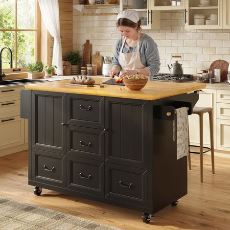 Kücheninsel 120x73x93 cm aus MDF und schwarzem Metall mit Stauraum – MEUBLIV (1/5)