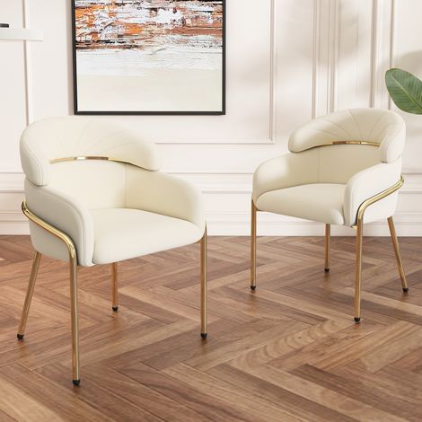 Set di 2 sedie da pranzo in velluto, design leggero e moderno, gambe in metallo, beige (1/5)