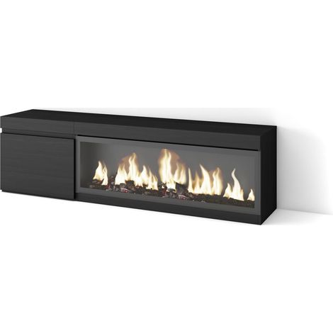 Skraut Home  Mobile TV Soggiorno  Ampio spazio a disposizione  160  Per TV fino a 65"  Camino elettrico XXL  Stile moderno  Nero (1/5)