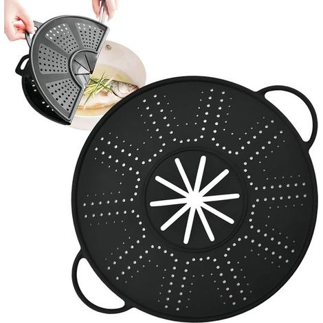 Spritzschutz aus Silikon – Fettabweisendes Sieb – Sauberes Kochen – Faltbar – Für Pfannen mit 25–30 cm Durchmesser – Schwarz (1/5)