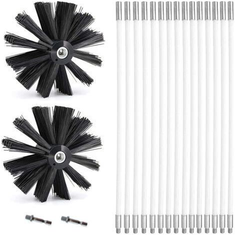 Kit de Ramonage, Brosse Nettoyage Cheminée Ø150mm pour Cheminées avec 15 Tiges Flexibles de 410 mm et 2 TêTes de Brosse (1/5)