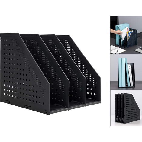 Porte-revues pliable/organisateur de bureau pour l'organisation et le rangement du bureau avec 3 compartiments verticaux, gris foncé (1/5)