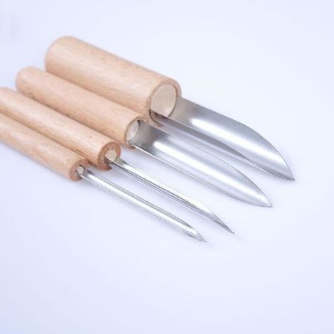 Pottery Punch Set - Unspecified - 4 Pcs - Wooden Handle - Sharpened Metal - Comfortable to Use (1/4)