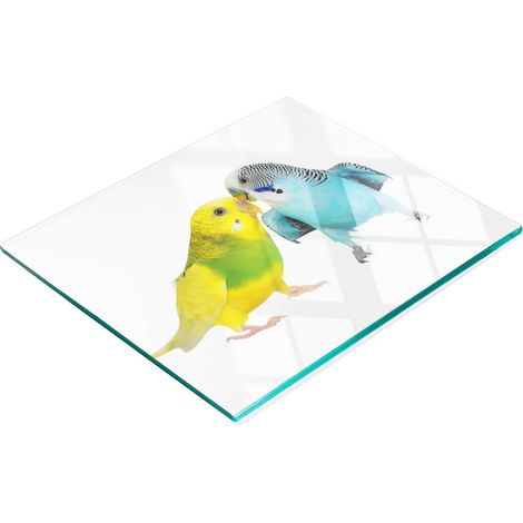 Plateau décoratif en verre pour apéritifs, motif perruches, 60 x 52 cm (1/5)