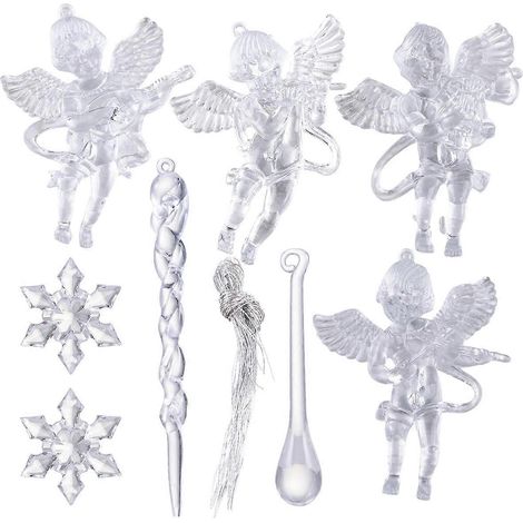 16 pièces 1 ensemble de décorations de Noël à suspendre, pendentifs glaçons créatifs à faire soi-même (transparents)-7.5X7.5CM-Transparent