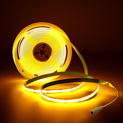 12V COB LED Bande jaune 2000K 5m 320LEDs/M Gradateur Bande lumineuse COB, Ruban LED Flexible pas de points lumineux IP20 pour Armoire, Chambre, Éclairage Maison DIY(Sans alimentation) (1/5)