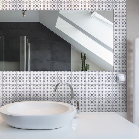 Sticker Mural Carrelage adhésif Cuisine Salle de Bain - 60 STICKERS CARREAUX DE CIMENT DELFT AUGSBOURG - 60stickers20x20cm (1/5)
