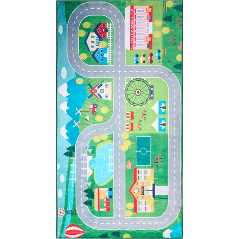 Alfombra verde de poliéster mapa de carreteras de la ciudad alfombra de juego para el piso 80 x 150 cm Seben