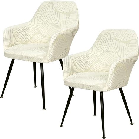 CCYKXALot de 2 Housses de Chaise de Salle à Manger avec Accoudoirs en Jacquard Extensibles Amovibles et Lavables pour Salle à Manger (2, Beige, Universel) (1/5)