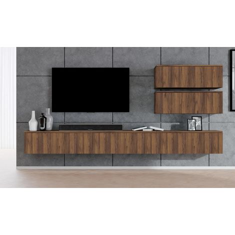 AX LIVING Lowboard TV modern Loriano Wohnwand 300 cm hängend Nussbaum Warmia