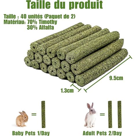 Rabbit Chew Toys, Timothy Natural Hay Sticks for Rabbits, Chinchillas, Guinea Pig, Hamsters (1/4)