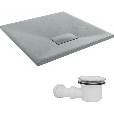 NRG 700 x 700mm SMC Anthracite Square Slate Effect Bathroom Shower Tray & Fluidmaster Fast Flow Waste Trap (1/5)