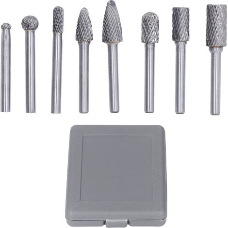 Kit 8 pièces de limes rotatives en carbure 1/4 pouce pour outil électrique, finition parfaite pour meuler le métal, jeu de forets à affûter