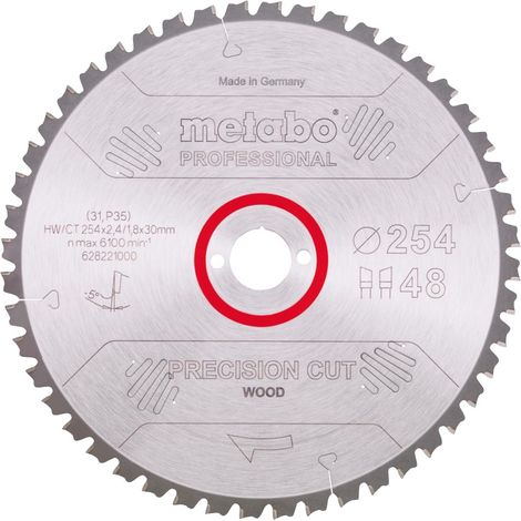 Metabo – Lame de scie circulaire 254mm – Alésage 30mm – 48 dents WZ – Pour bois dur et stratifié – Coupe précise et silencieuse (1/4)