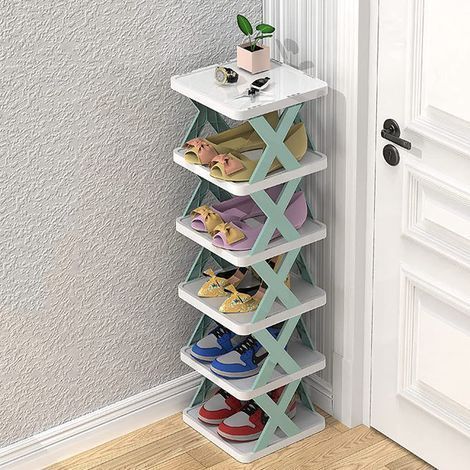 Boîte à chaussures empilable à 6 niveaux, étagère d'entrée, meuble à chaussures en plastique, gain de place (1/5)