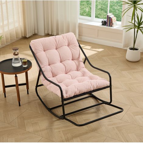 Fauteuil à bascule 116x75x82 cm acier noir, coussin rose, usage extérieur – MEUBLIV (1/5)