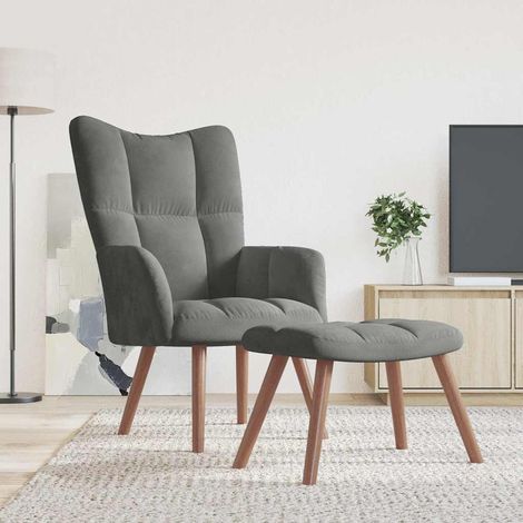 vidaXL Chaise de relaxation avec repose-pied Gris foncé Velours (1/5)