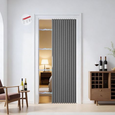 Magnetic Door Curtain, 120 x 200 cm, Foldable, Blackout Curtain, Interior Door Curtain, No Drilling, with Adhesive Rail, Hooks, for Cupboards, Bathroom, Bedroom, Living Room, Grey (1/5)