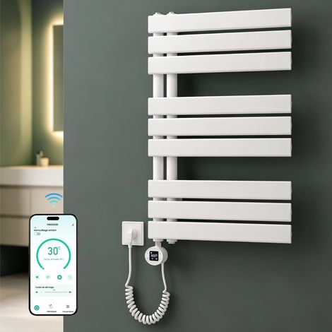 Mai & Mai Sèche-serviettes Électrique 76x50cm Blanc avec Résistance Chauffante 600 W Contrôle à Distance Chauffage Central Radiateur pour Salle de Bain (1/5)
