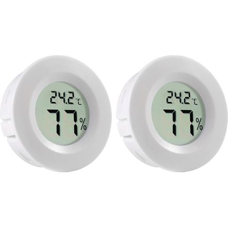 Set di 2 mini igrometri rotondi, ricambi per frigorifero con display LCD digitale - Misuratore di temperatura per interni o esterni per umidificatori, deumidificatori, serre, cantine, camerette per ba (1/5)