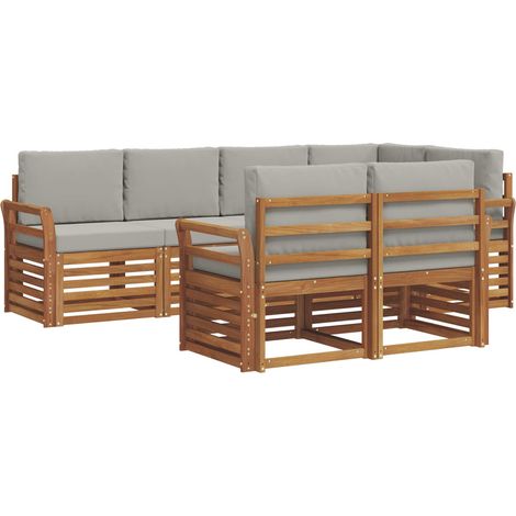 Set di divani da esterno 7 pz Grigio Naturale e Chiaro vidaXL (1/5)