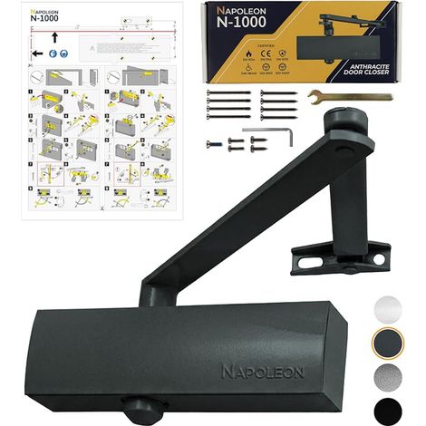 NAPOLEON N-1000 Automatic Door Closer Standard 1154 1634 Commercial Residential Door from 20 kg to 60 kg Size 3 Drilling Jig Assembly Anthracite 7016