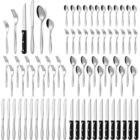 Set de Couverts 72 Pièces, Service de Table 12 Personnes, Set de Couverts de Haute Qualité avec Couteau à Steak, Couteau, Fourchette, Cuillère,Elégant Acier Inoxydable Couvert (1/5)