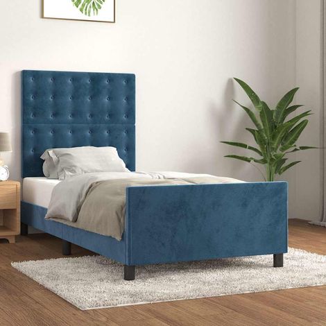 Cadre de lit sans matelas bleu foncé 90x190 cm velours (1/5)