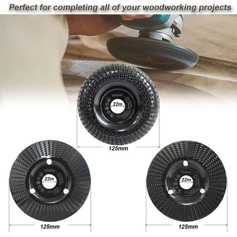 Disco para madera de 125 mm para amoladora angular, 3 discos de amolar para dar forma, desbastar y cortar. (1/3)