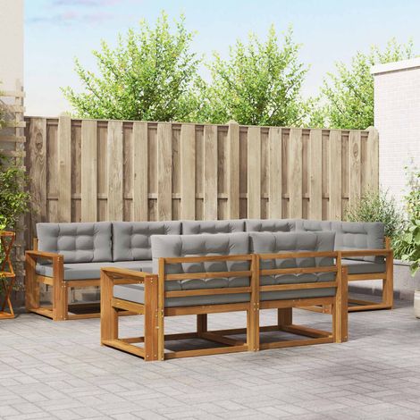 vidaXL Outdoor-Sofagarnitur mit Kissen 7 pcs Natürlich und Hellgrau (1/5)