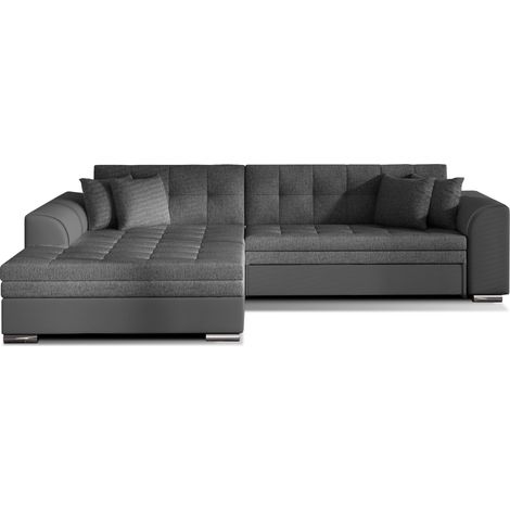 Canapé d'angle convertible tissu et simili LOOKA - Pieds métal chromé-Gris/Gris foncé-angle gauche (1/5)