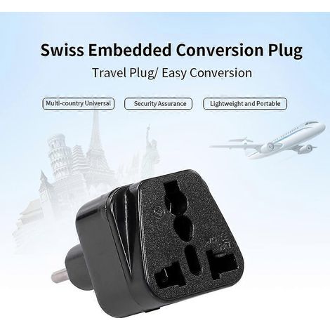 Adaptateur universel 5 trous prise Suisse vers mondiale, convertisseur intégré haute qualité, fiche voyage noire pour chargeur (1/5)