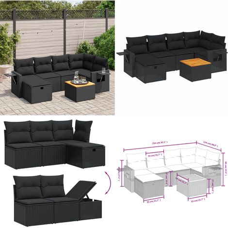 7-tlg. Garten-Sofagarnitur mit Kissen Schwarz Poly Rattan - Gartenmöbel Set - Outdoor Lounge - Rattan Gartenset - Esstisch - Gartenstuhl - Home & Living (1/5)